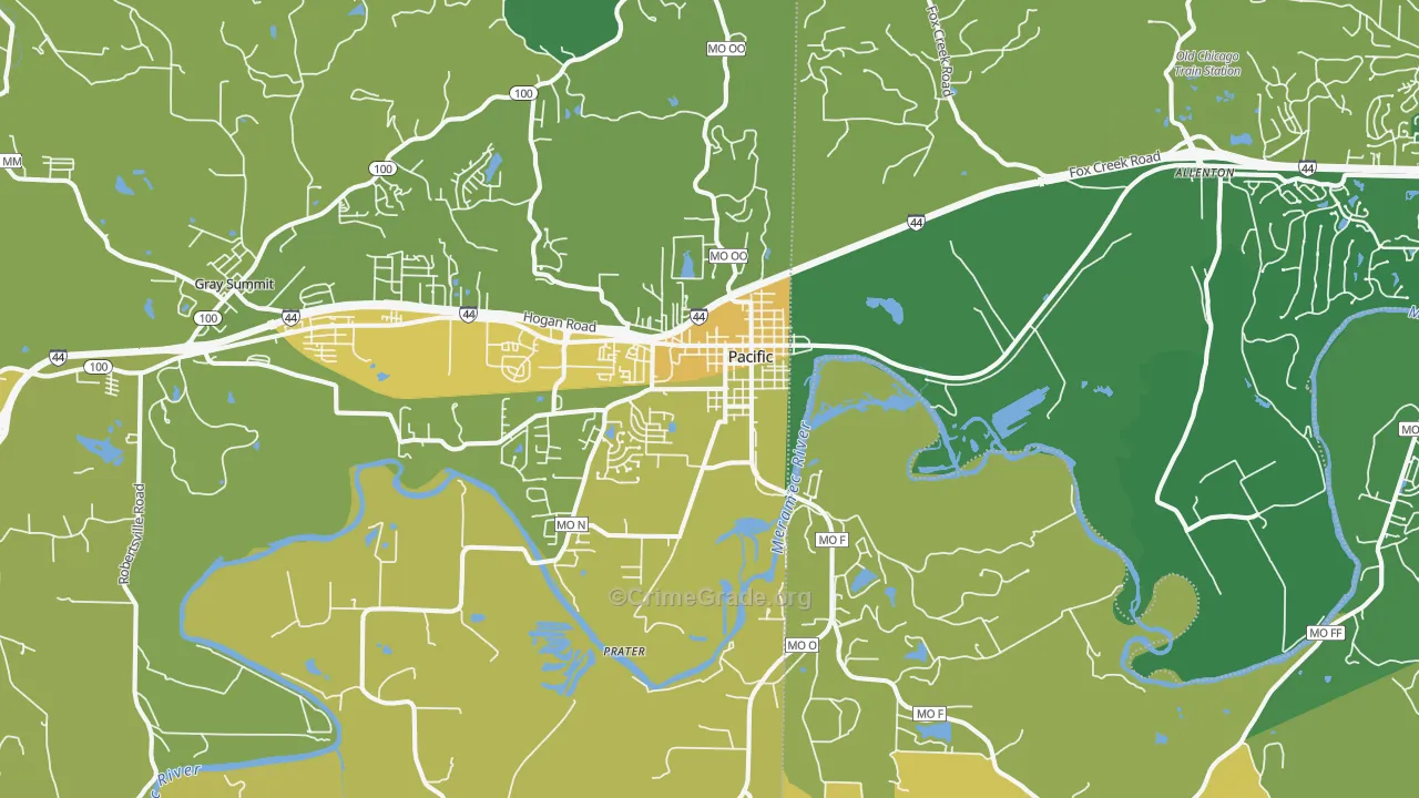 Pacific, MO Map of Burglary Rates