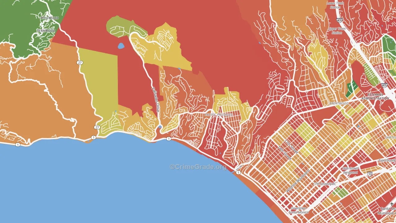 Pacific Palisades, CA Map of Burglary Rates