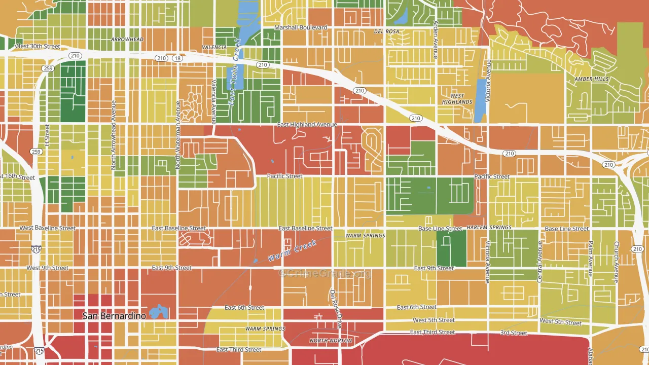 Pacific-Riverside, San Bernardino, CA Map of Burglary Rates