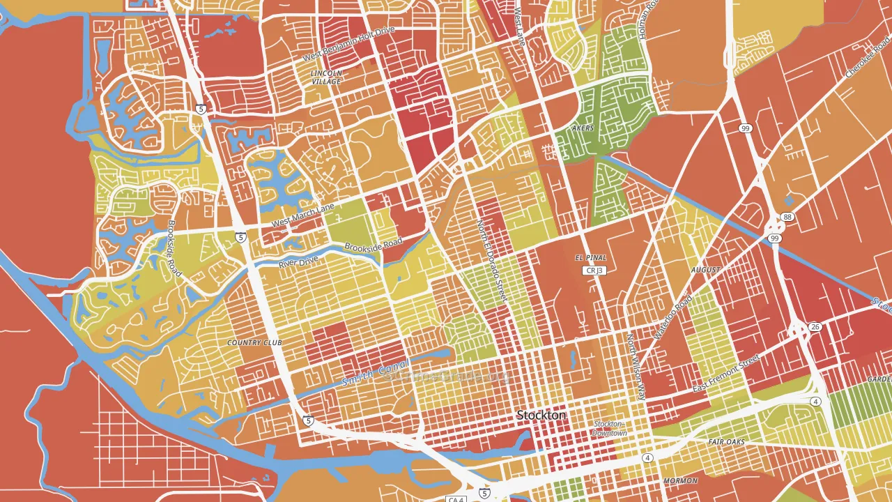 Pacific, Stockton, CA Map of Burglary Rates