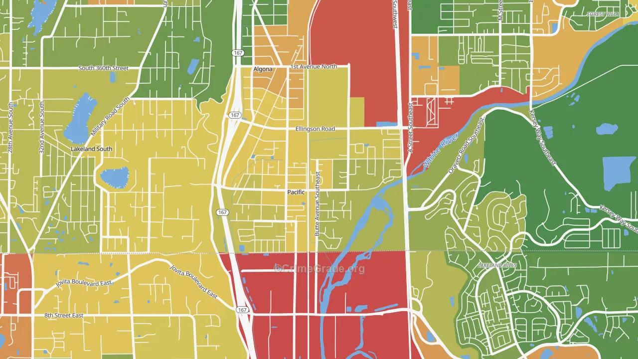 Pacific, WA Map of Burglary Rates