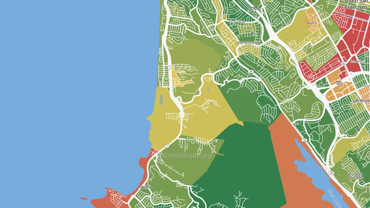Pacifica, CA Map of Burglary Rates
