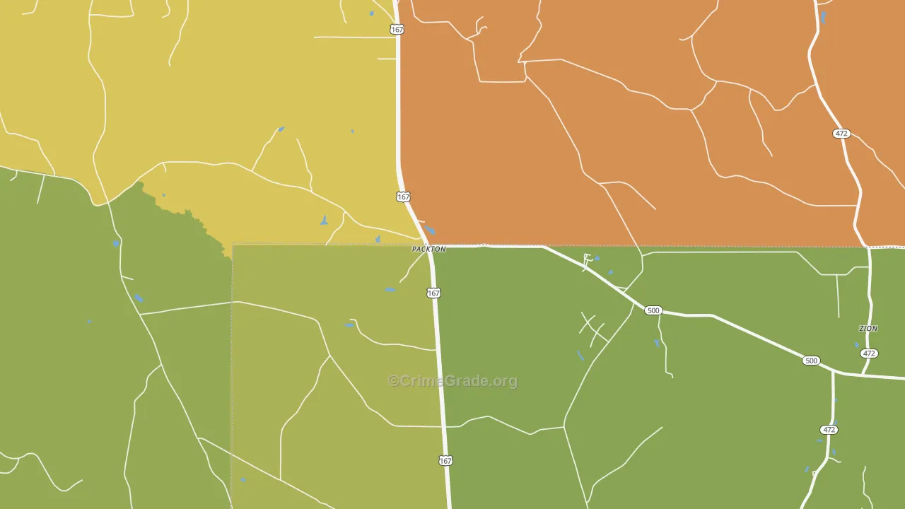 Packton, LA Map of Burglary Rates