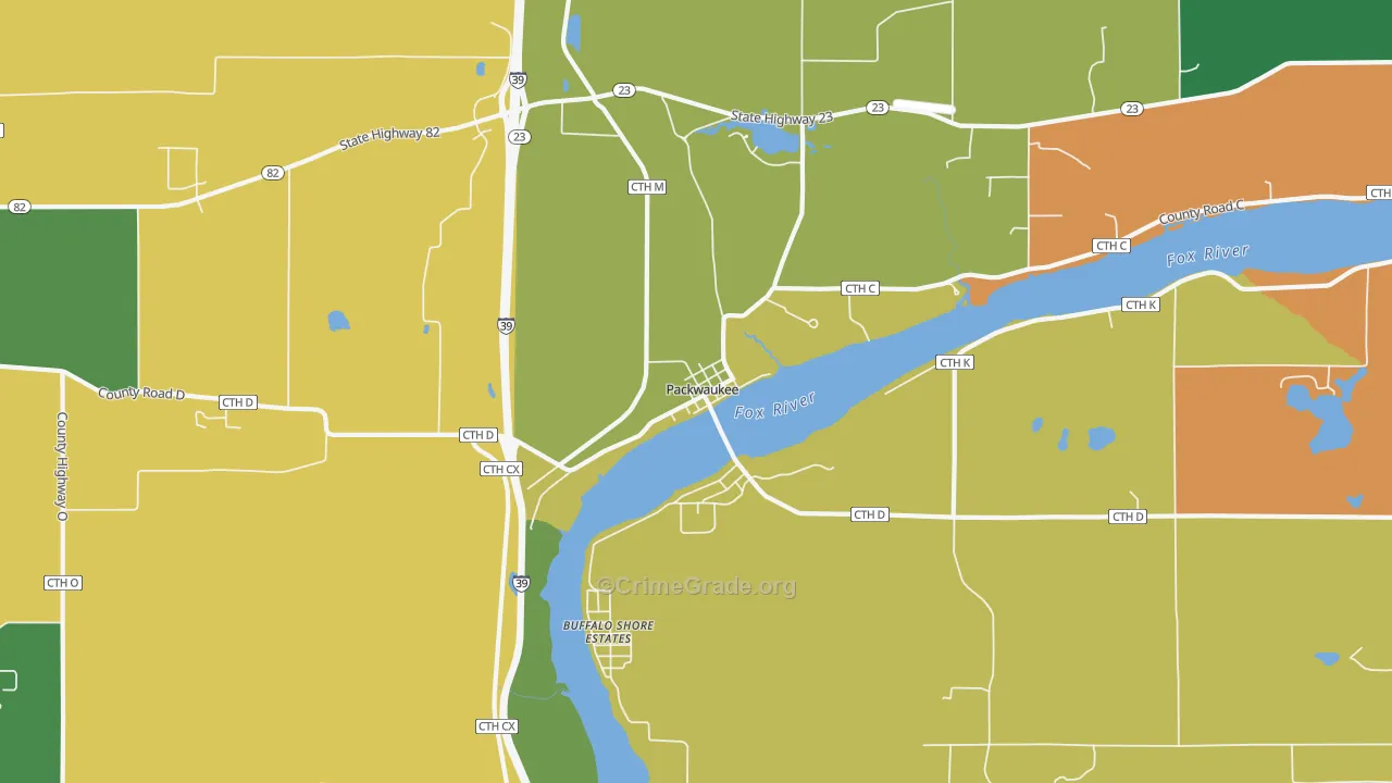 Packwaukee, WI Map of Burglary Rates