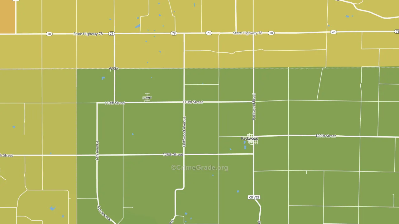 Packwood, IA Map of Burglary Rates