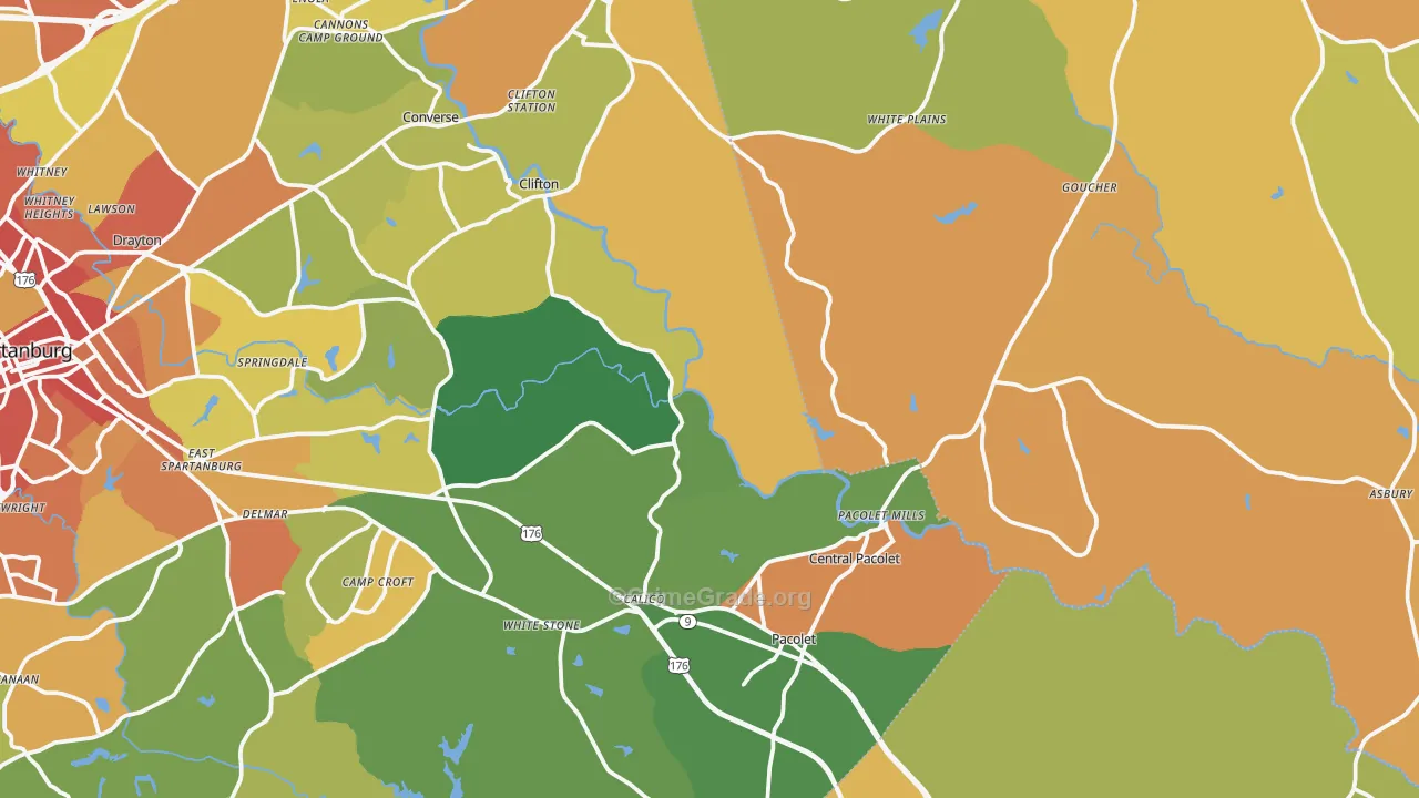 Pacolet Mills, SC Map of Burglary Rates