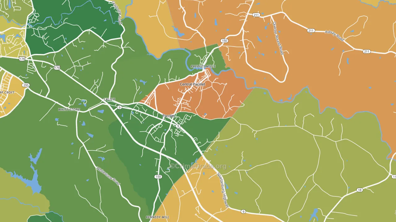 Pacolet, SC Map of Burglary Rates