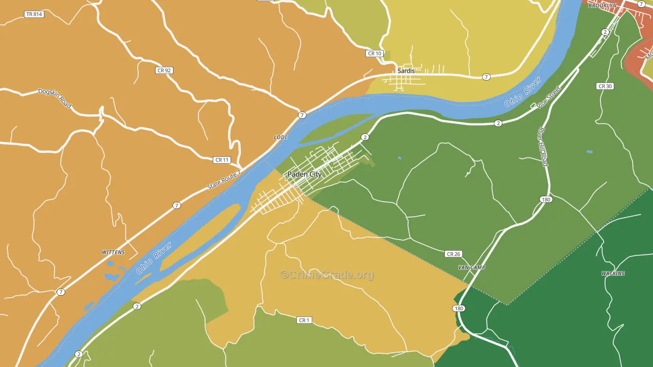 Paden City, WV Map of Burglary Rates