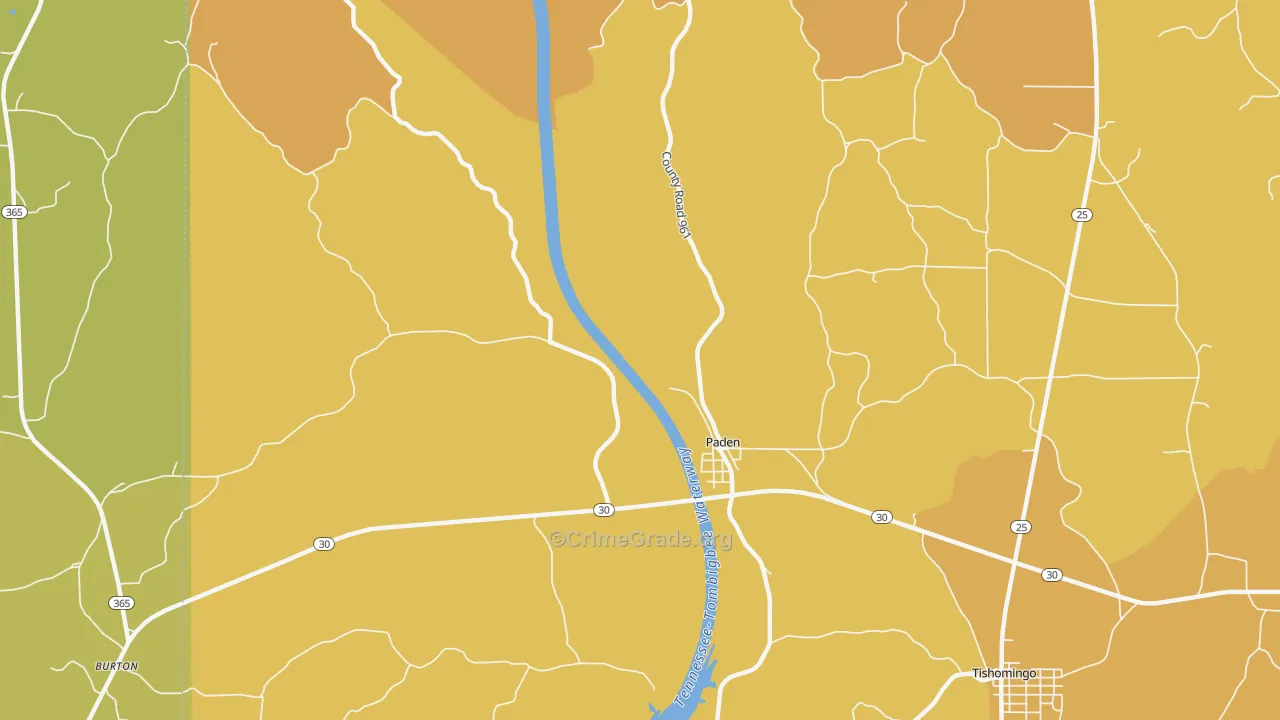 Paden, MS Map of Burglary Rates