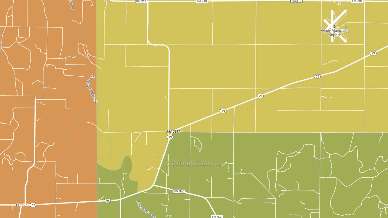 Padgett, TX Map of Burglary Rates