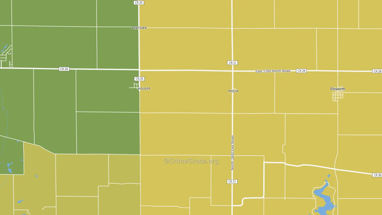 Padua, IL Map of Burglary Rates