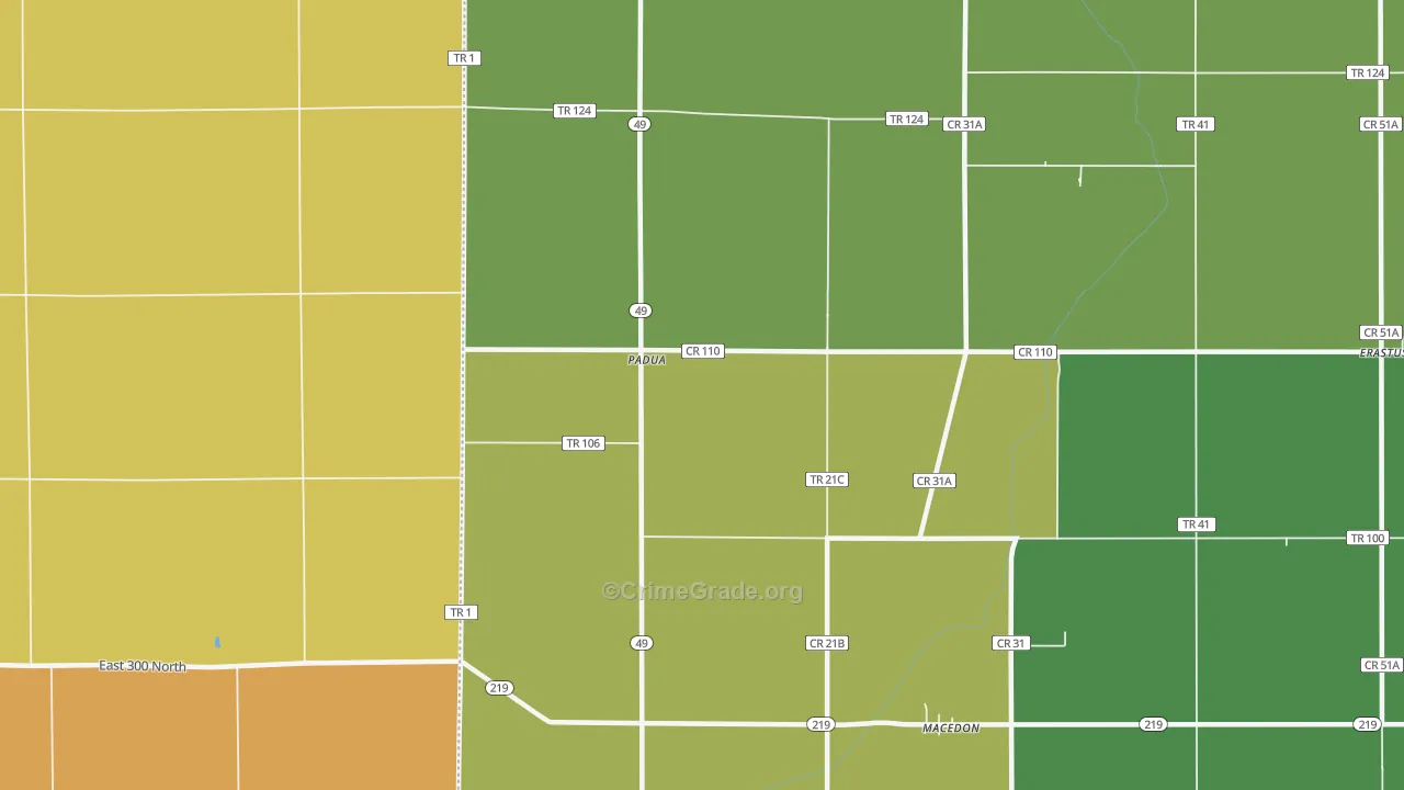 Padua, OH Map of Burglary Rates