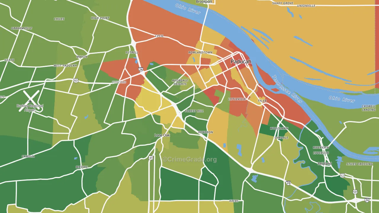 Paducah, KY Map of Burglary Rates