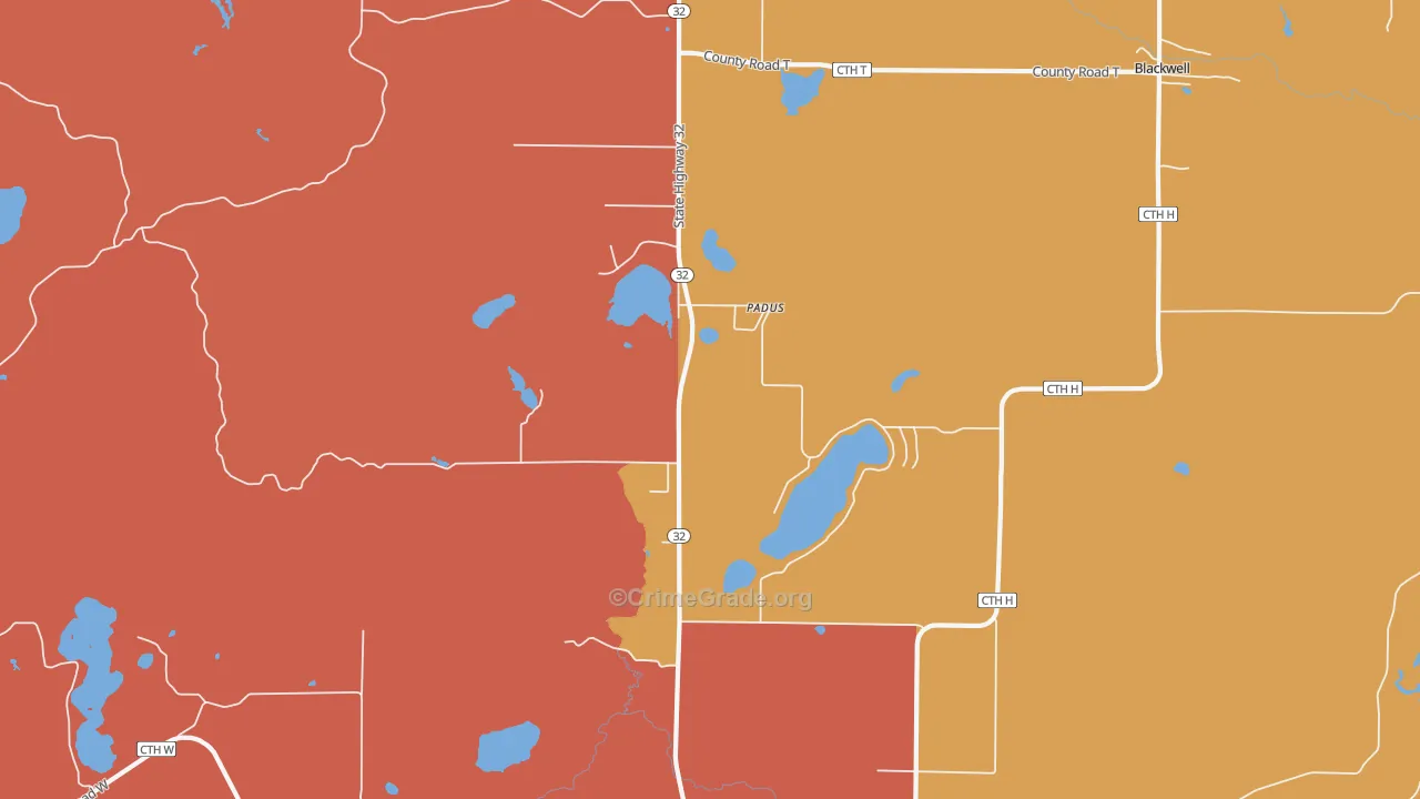 Padus, WI Map of Burglary Rates