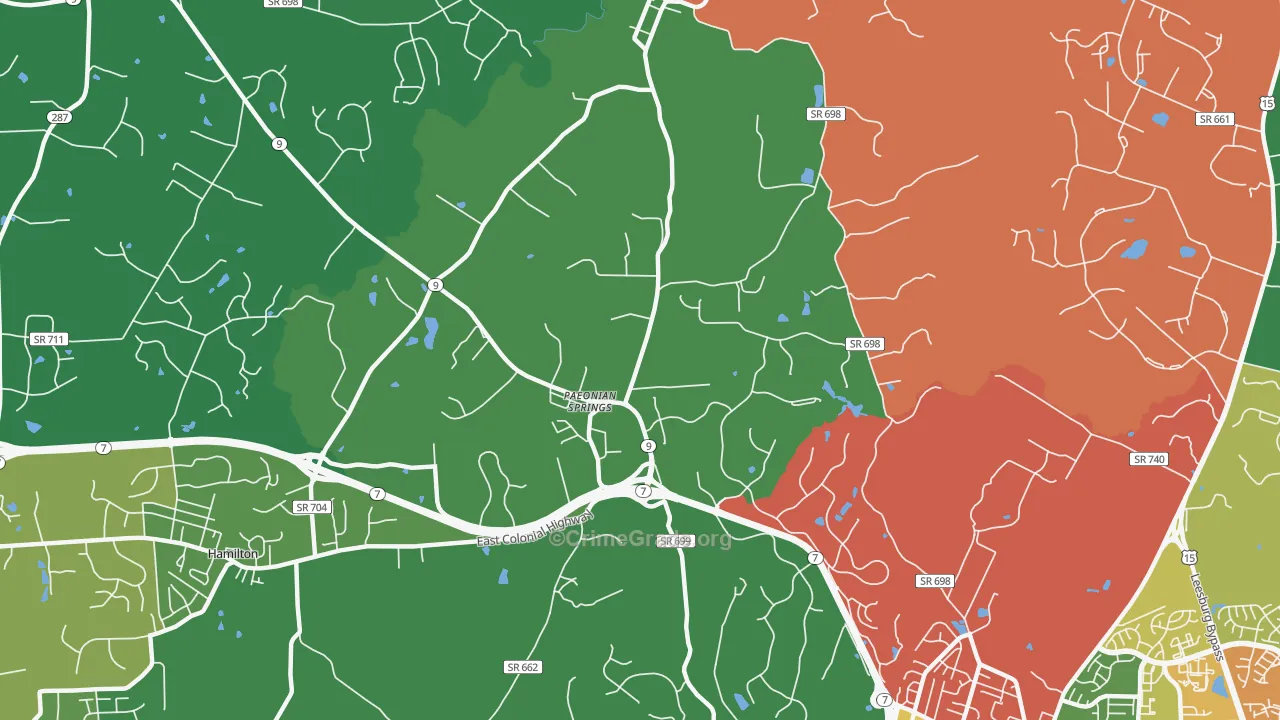 Paeonian Springs, VA Map of Burglary Rates