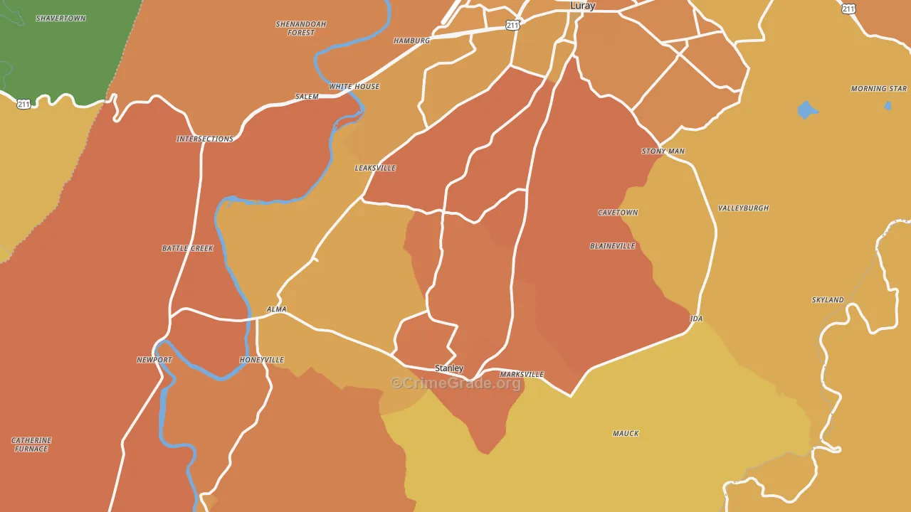 Page County, VA Map of Burglary Rates