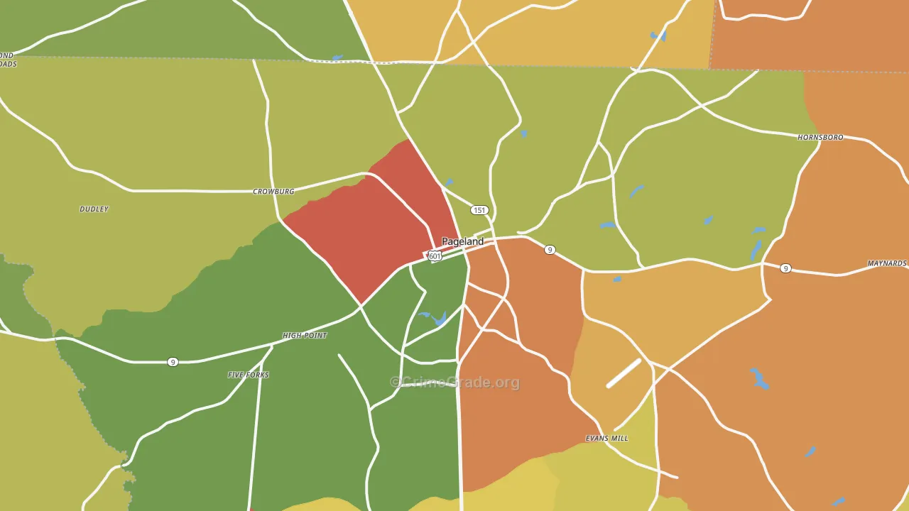 Pageland, SC Map of Burglary Rates