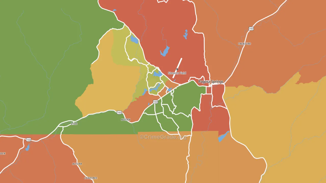 Pagosa Springs, CO Map of Burglary Rates