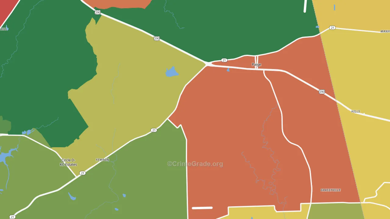 Paige, TX Map of Burglary Rates