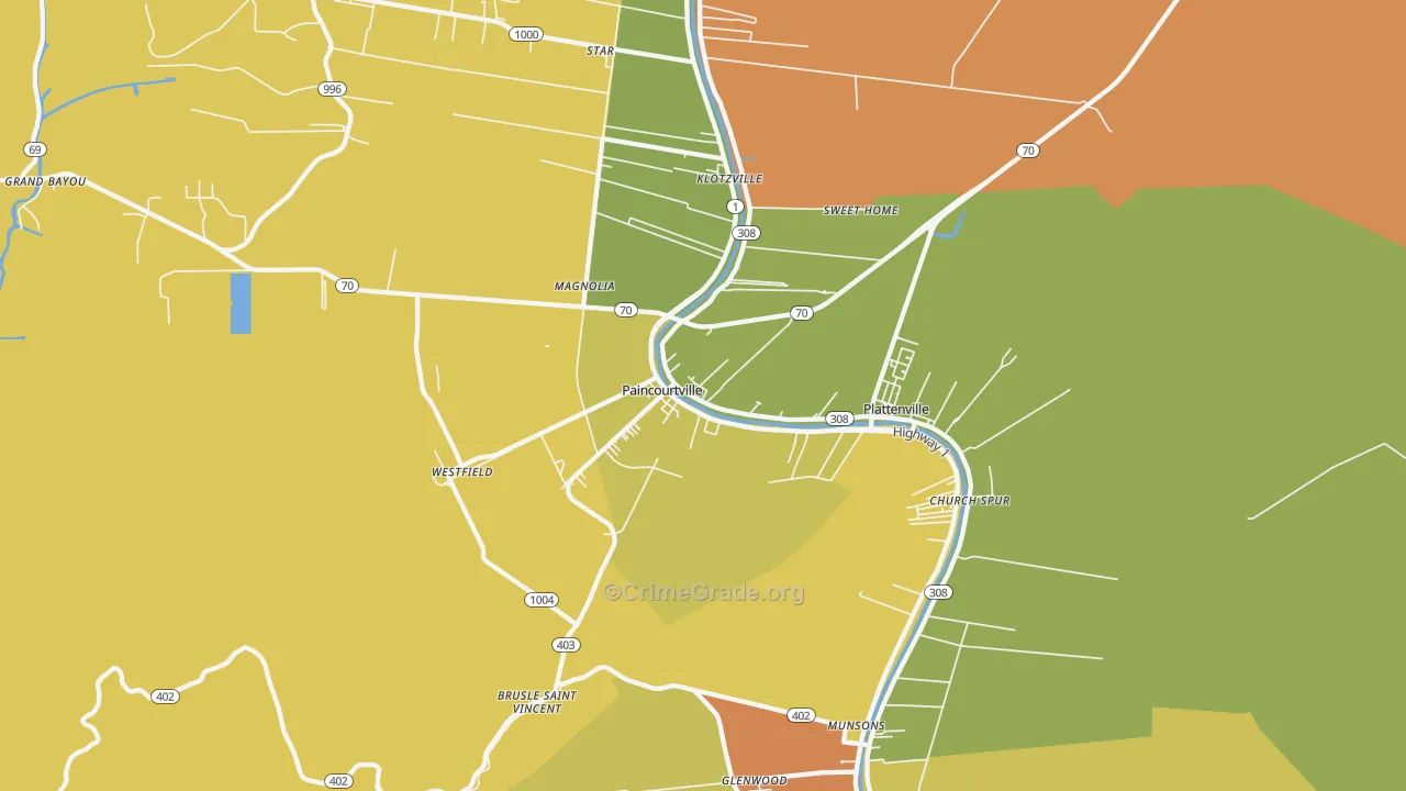 Paincourtville, LA Map of Burglary Rates