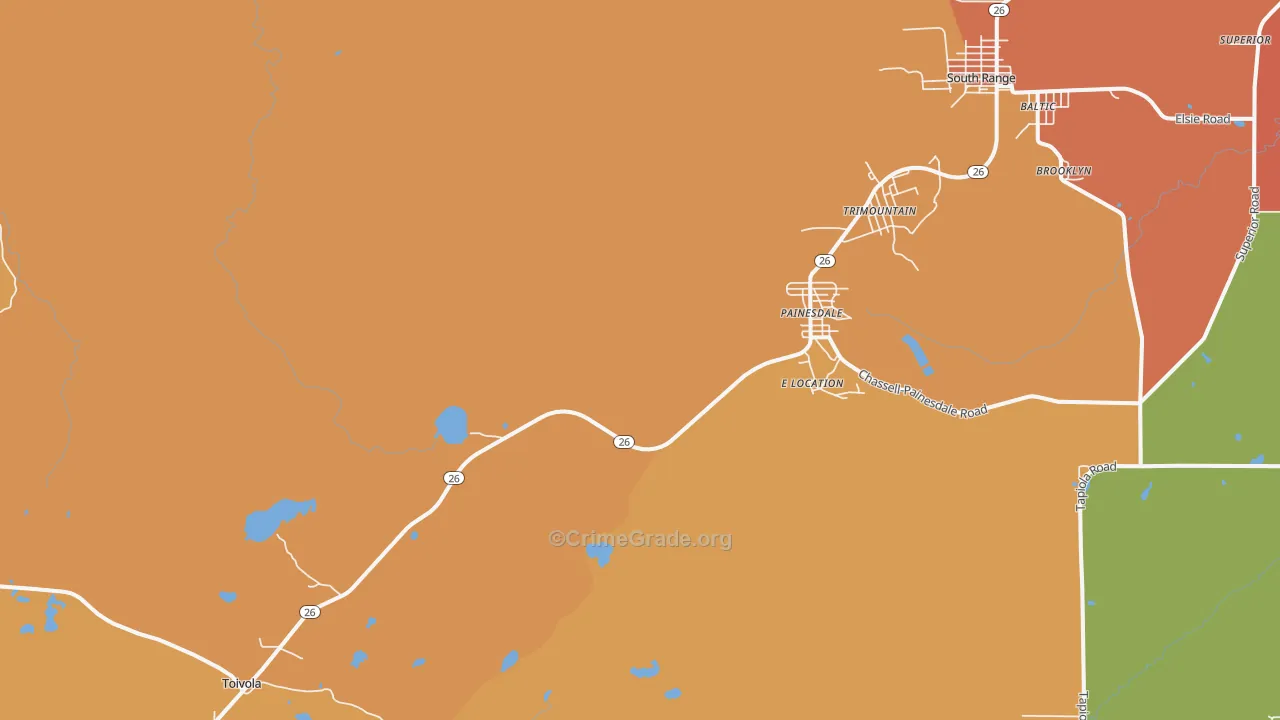 Painesdale, MI Map of Burglary Rates