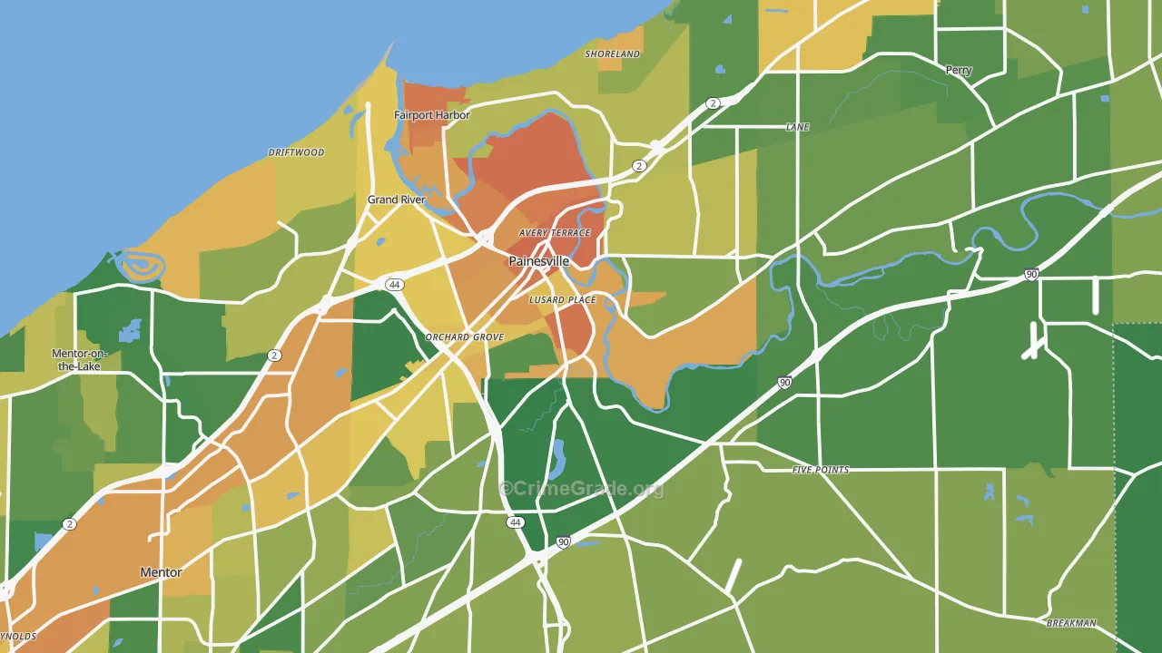 Painesville, OH Map of Burglary Rates