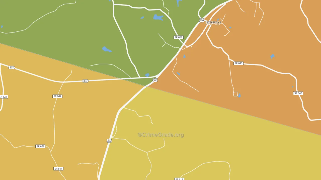 Paineville, VA Map of Burglary Rates