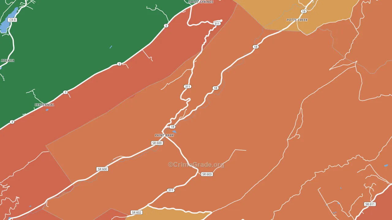 Paint Bank, VA Map of Burglary Rates