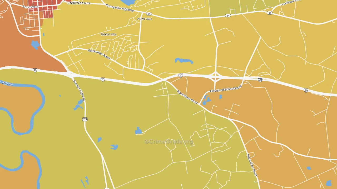 Paint Hill, SC Map of Burglary Rates