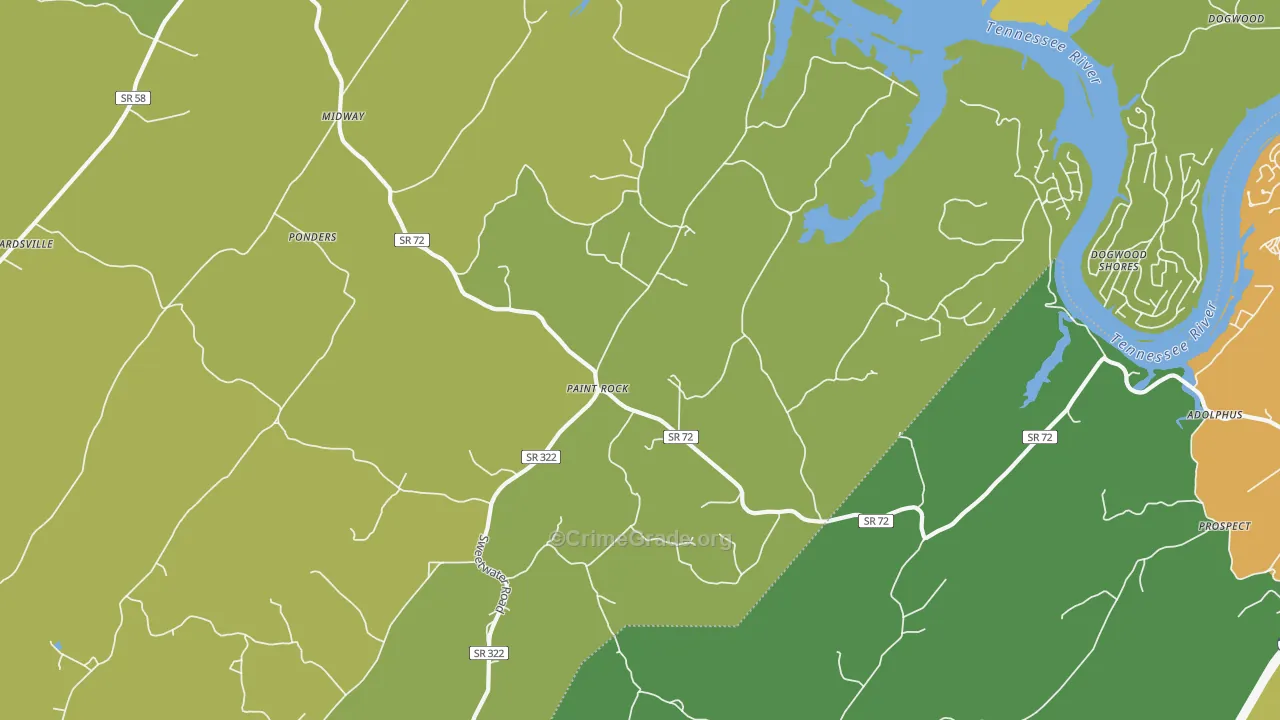 Paint Rock, TN Map of Burglary Rates