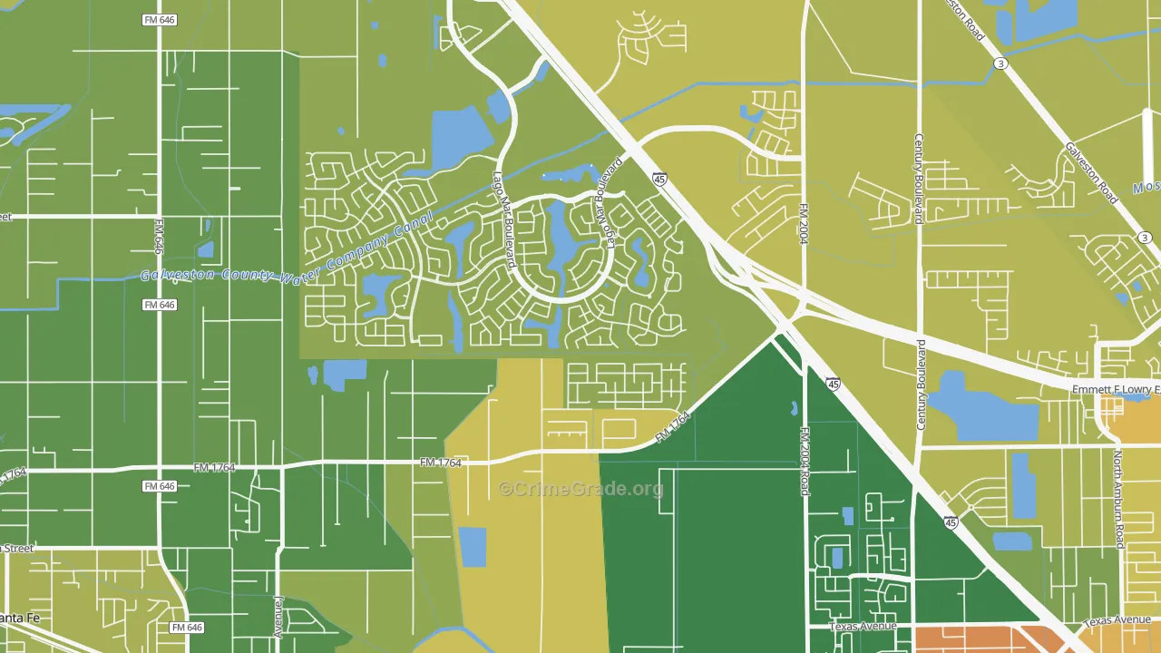 Painted Meadows, Santa Fe, TX Map of Burglary Rates