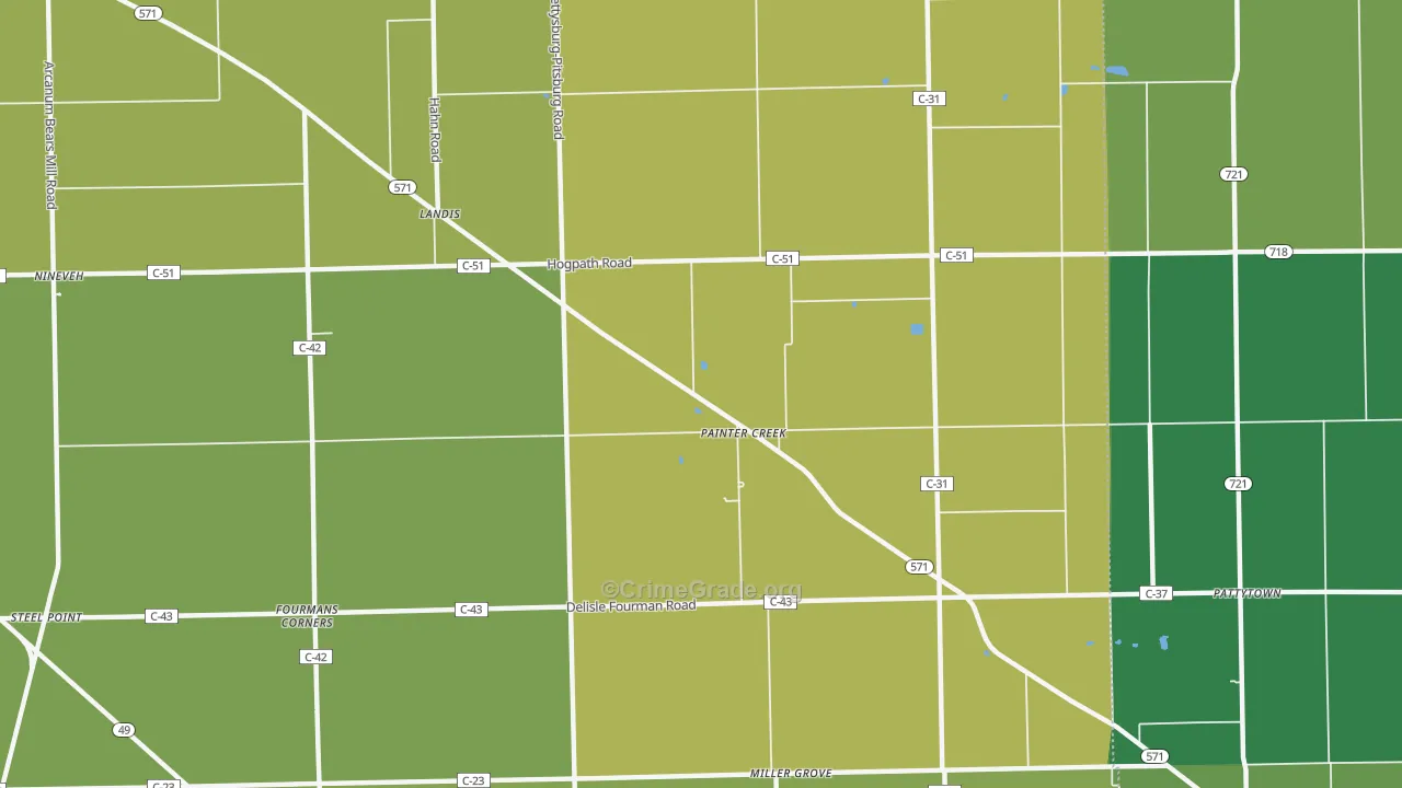 Painter Creek, OH Map of Burglary Rates