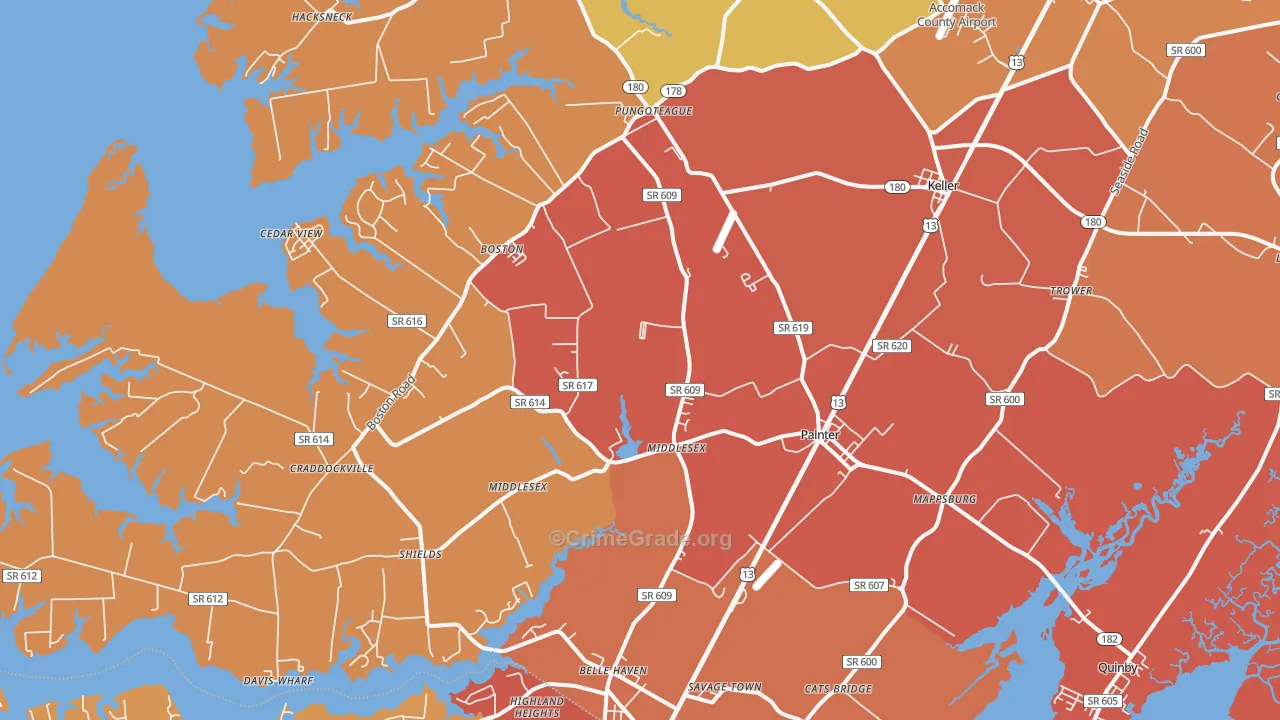 Painter, VA Map of Burglary Rates