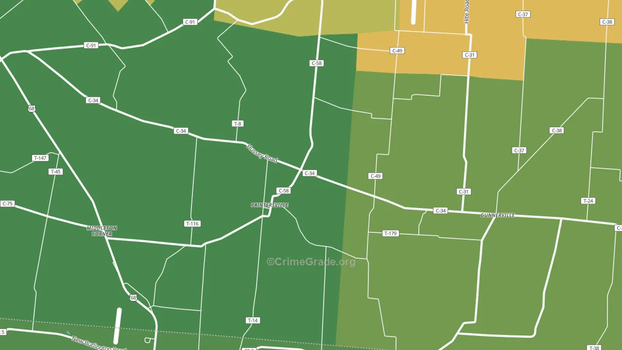 Paintersville, OH Map of Burglary Rates
