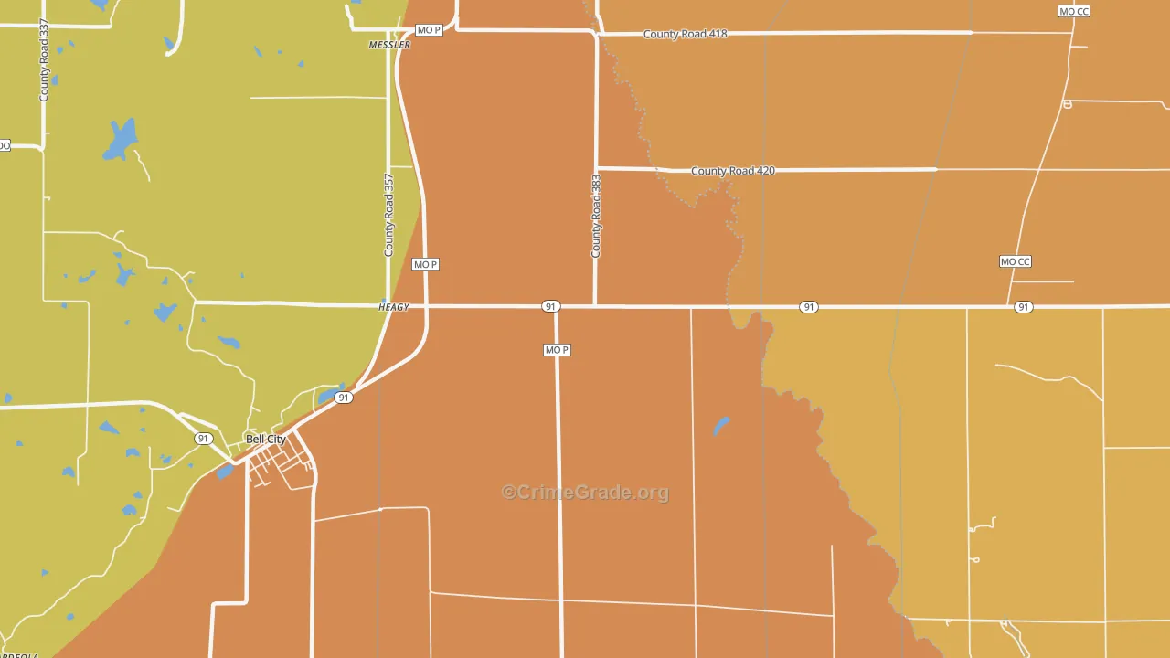 Painton, MO Map of Burglary Rates