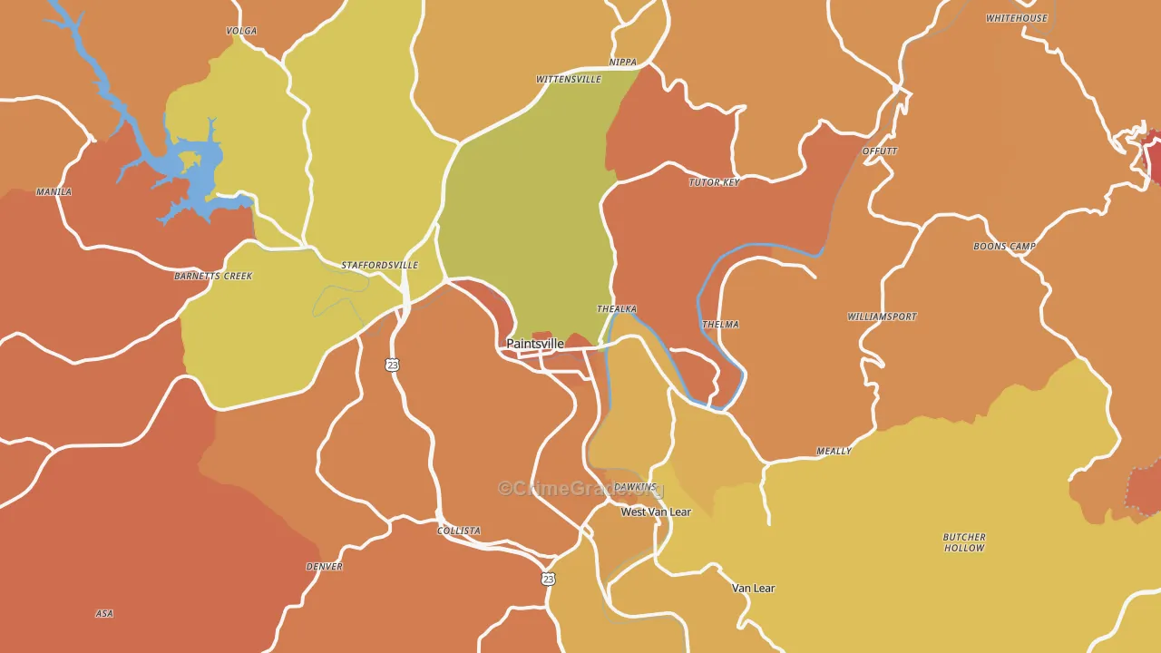 Paintsville, KY Map of Burglary Rates