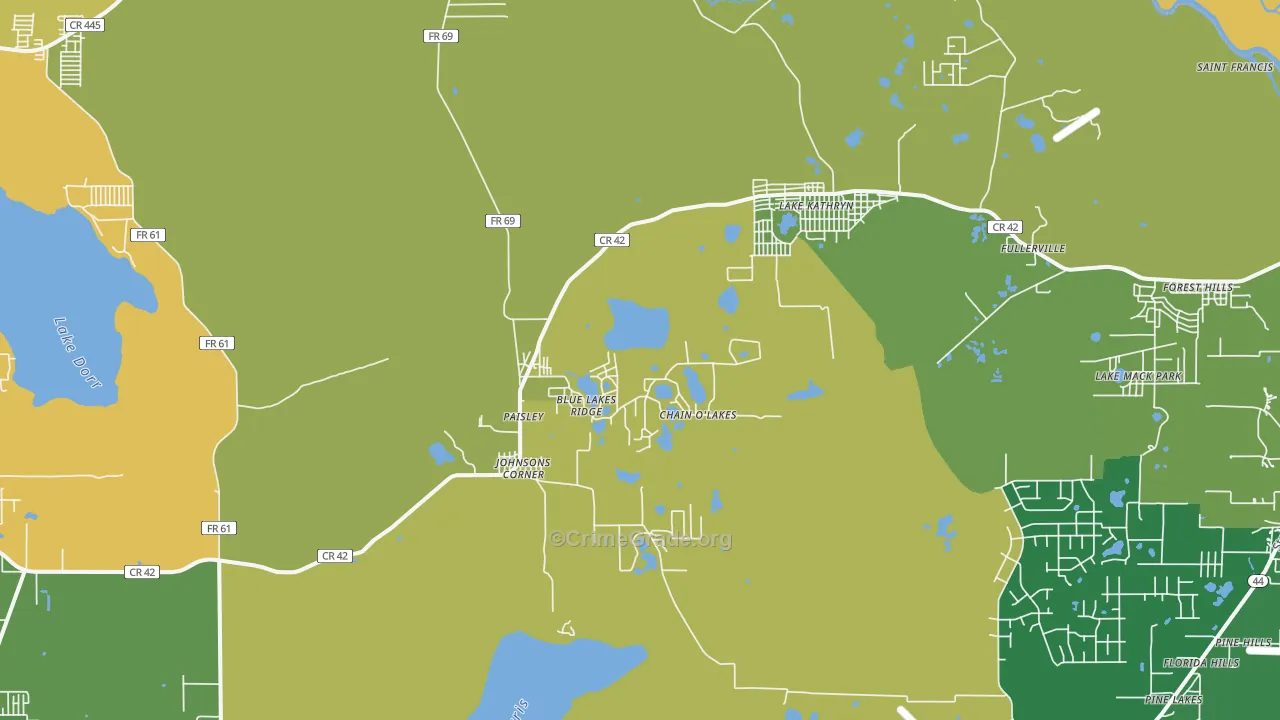 Paisley, FL Map of Burglary Rates