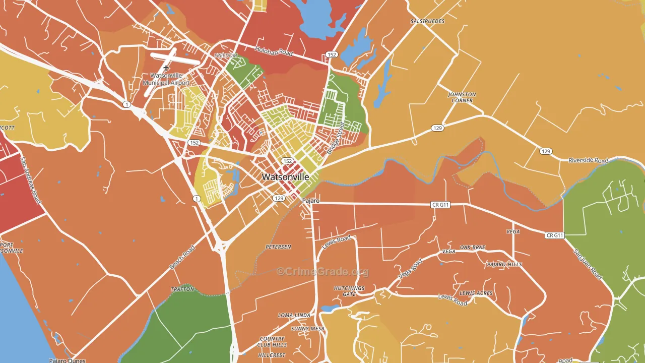 Pajaro, CA Map of Burglary Rates