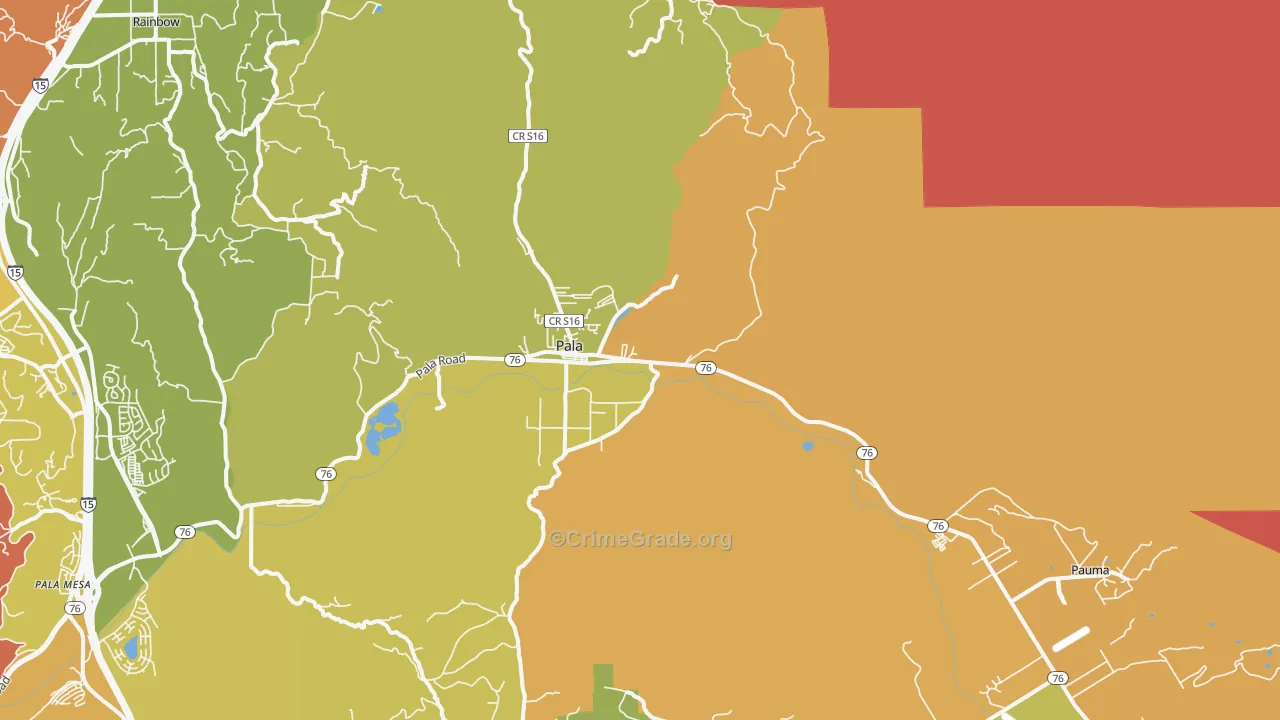 Pala, CA Map of Burglary Rates