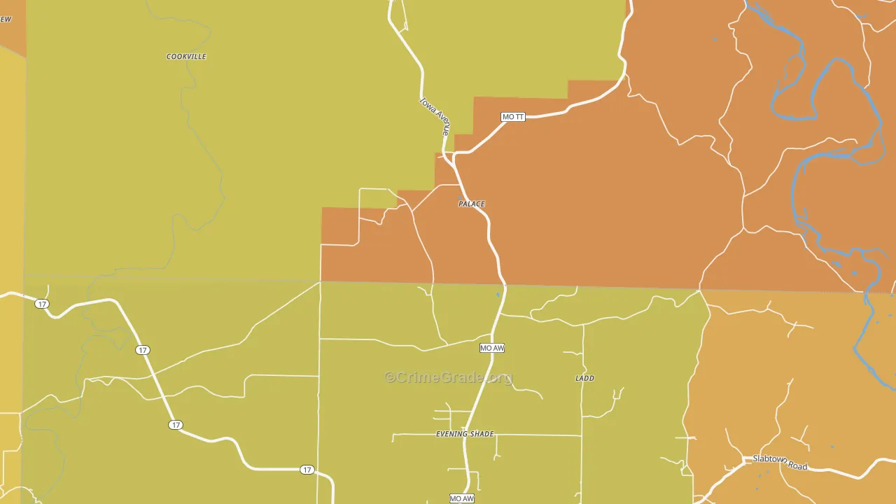 Palace, MO Map of Burglary Rates