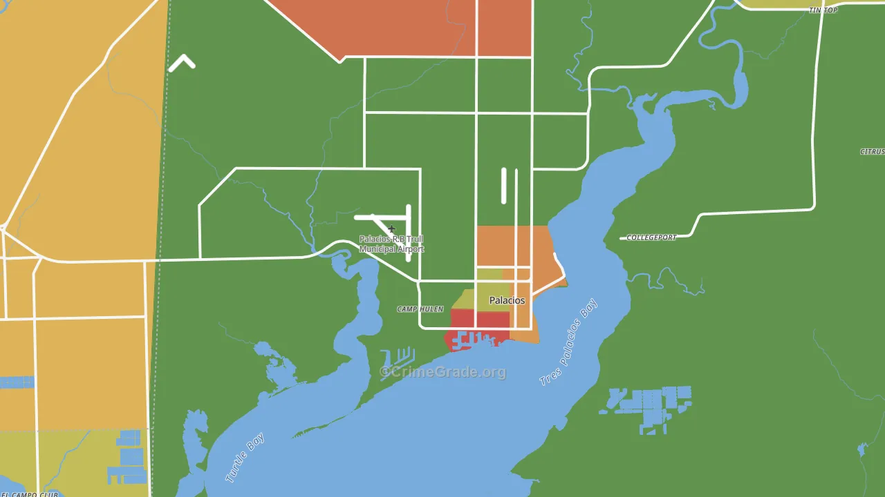 Palacios, TX Map of Burglary Rates