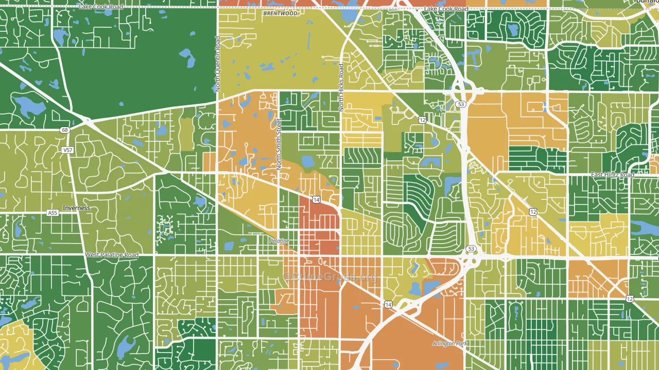 Palatine, IL Map of Burglary Rates