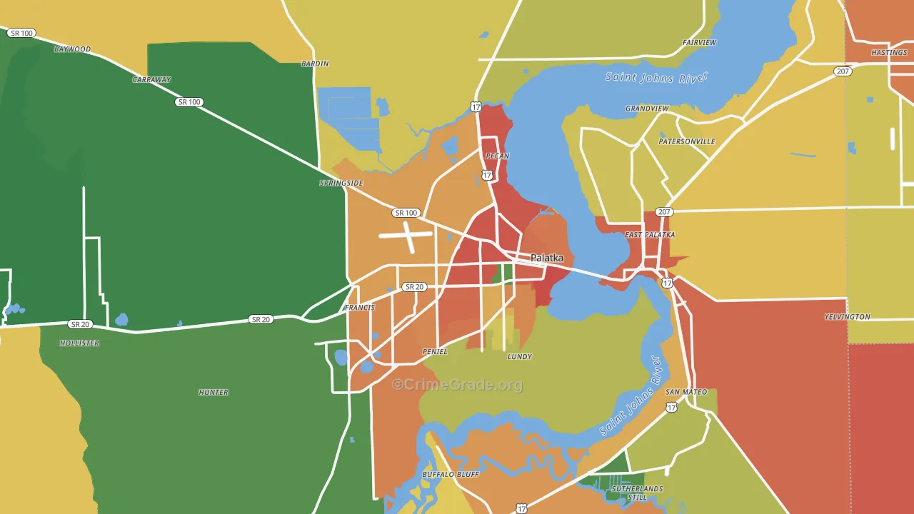 Palatka, FL Map of Burglary Rates