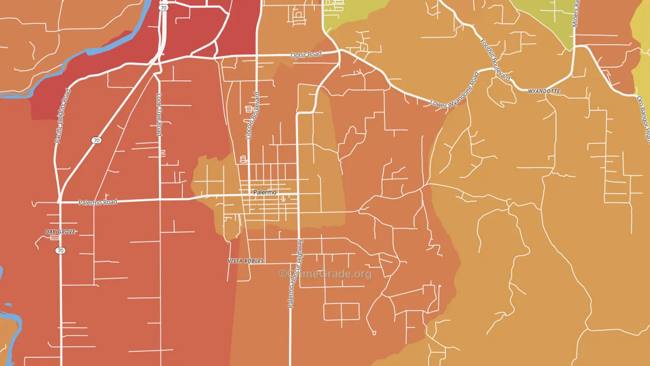 Palermo, CA Map of Burglary Rates
