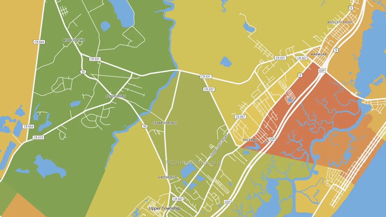 Palermo, NJ Map of Burglary Rates