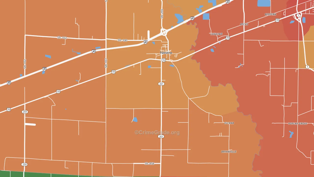 Palestine, AR Map of Burglary Rates