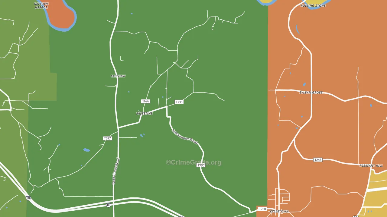 Palestine, PA Map of Burglary Rates