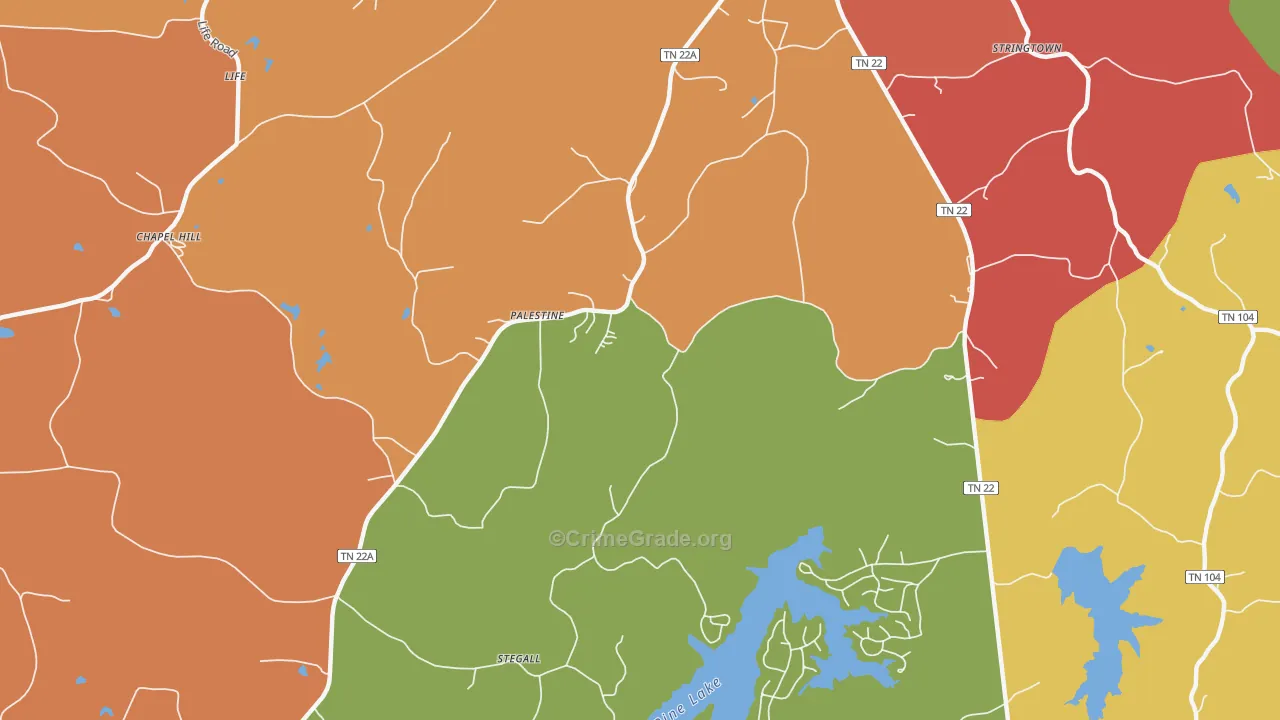 Palestine, TN Map of Burglary Rates