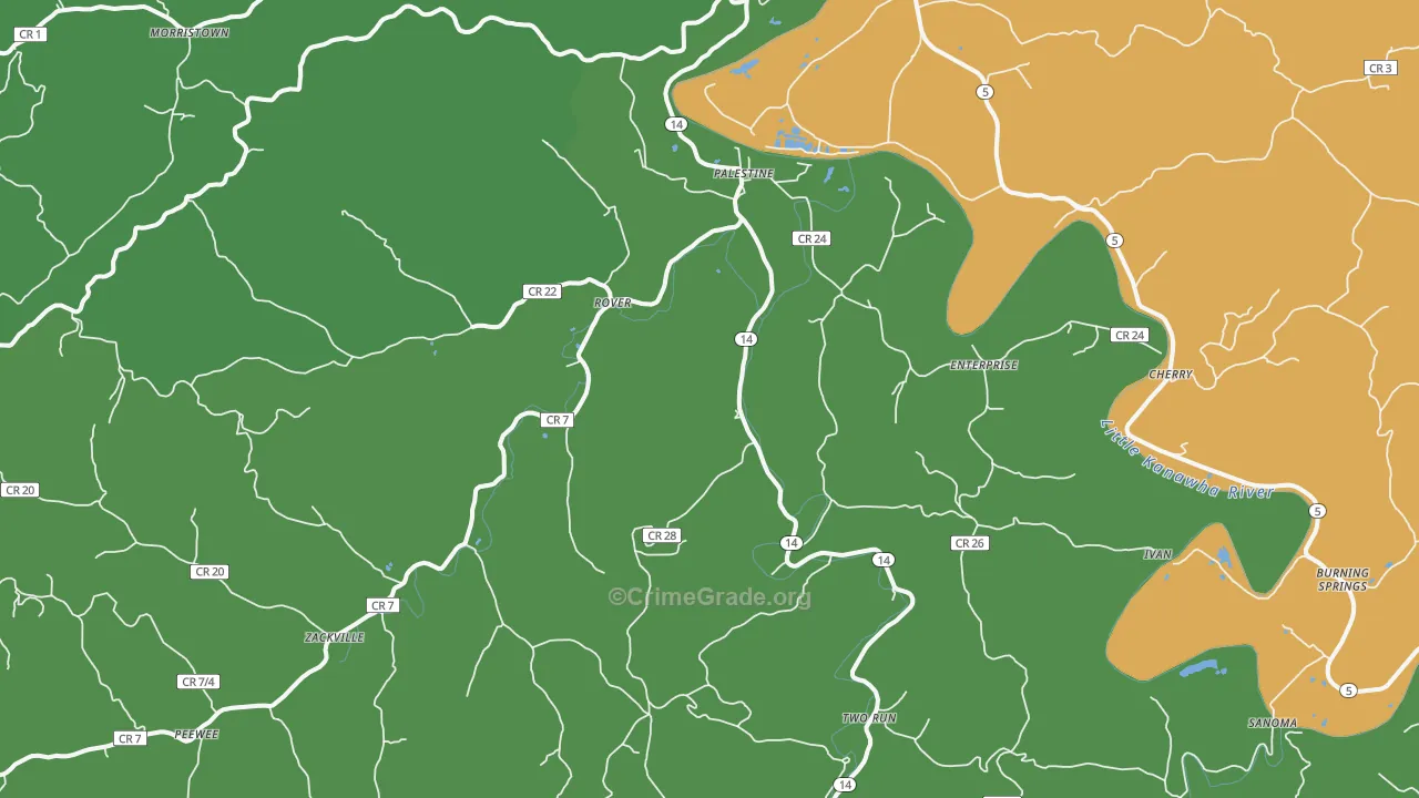 Palestine, WV Map of Burglary Rates