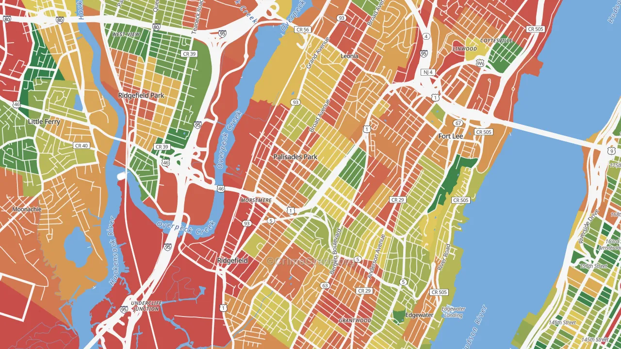 Palisades Park, NJ Map of Burglary Rates